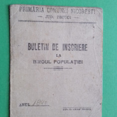 Galati Tecuci Nicoresti Buletin de inscriere 1940