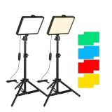 Cumpara ieftin Kit 2 mini panouri Bi Color 160 LED, trepiezi 200 cm, 8 filtre culoare, alimentare USB, filete universale 1 4, cap rotativ 360 grade, Dactylion