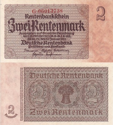 GERMANIA 2 rentenmark 1937 UNC!!! foto