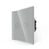 Intrerupator touch dublu cu indicator luminos, Luxion LX-ST-201G-GY, incastrat, rama din sticla inclusa, gri