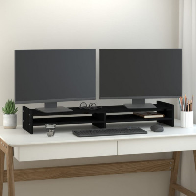 vidaXL Suport pentru monitor, negru, 100x27x15 cm, lemn masiv de pin foto
