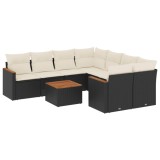 Set mobilier de gradina cu perne, 9 piese, negru, poliratan