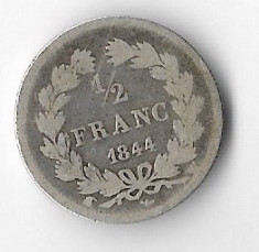 Moneda 1/2 franc 1844 W - Franta, 2,5 g argint 0,900, cotatii ridicate!!! foto