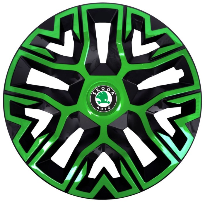 Set 4 Capace Roti 15 inchi (R15), Best Verde-Negru, Compatibile Cu Skoda