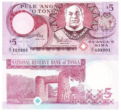 Tonga 5 Pa&amp;#039;anga 1995 P-33b UNC foto