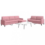 vidaXL Set de canapele cu perne, 3 piese, roz, catifea