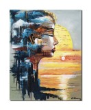 Cumpara ieftin Tablou modern chip de femeie pictat manual, Visand la mare, 50x40cm ulei pe panza, Constantin Feraru