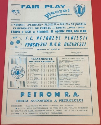 Program meci fotbal PETROLUL PLOIESTI-PROGRESUL BNR BUCURESTI (17.04.1983) foto