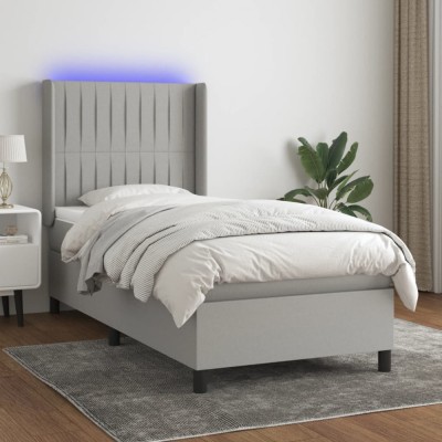 vidaXL Pat cu arcuri, saltea și LED, gri deschis, 80x200 cm, textil 3138429 foto