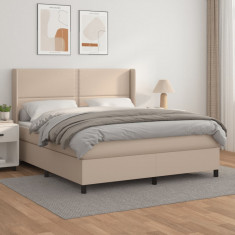 vidaXL Pat box spring cu saltea, cappuccino, 180x200cm piele ecologică