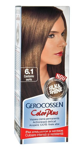 Vopsea de par Silk &amp; Shine 6.1 Castaniu Auriu - Color Plus, 50g, Gerocossen