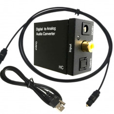 Adaptor audio Digital la Analog, Active, convertor SPDIF Toslink la RCA si Jack 3.5mm, alimentare 5v, negru