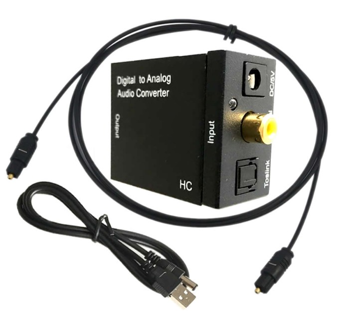 Adaptor audio Digital la Analog, Active, convertor SPDIF Toslink la RCA si Jack 3.5mm, alimentare 5v, negru