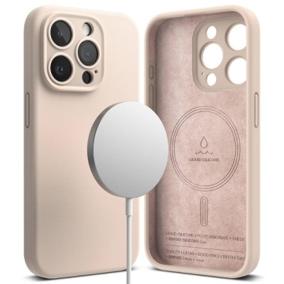 Husa pentru iPhone 15 Pro Max - Ringke Silicone Magnetic - Pink Sand foto