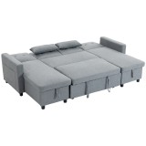 HOMCOM Colțar cu funcție de dormit și spațiu de depozitare, formă U, canapea 4 locuri cu chaiselongue, spătar reglabil, aspect de in | Aosom Romania