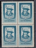 ROMANIA1955 LP 398 -100 ANI DE LA NASTEREA LUI V.I.MICIURIN BLOC DE 4 TIMBRE MNH, Nestampilat