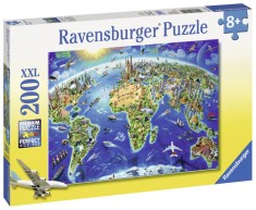Puzzle Harta Cu Monumentele Lumii, 200 Piese