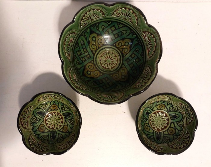 Set 3 boluri ceramica marocana SAFI, verde, ceramica traditionala