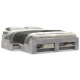 vidaXL Cadru de pat, gri beton, 135x190 cm, lemn prelucrat 3295509