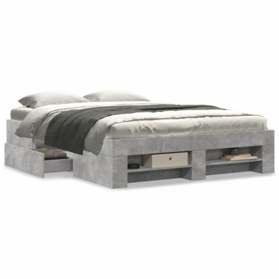 vidaXL Cadru de pat, gri beton, 135x190 cm, lemn prelucrat 3295509 foto