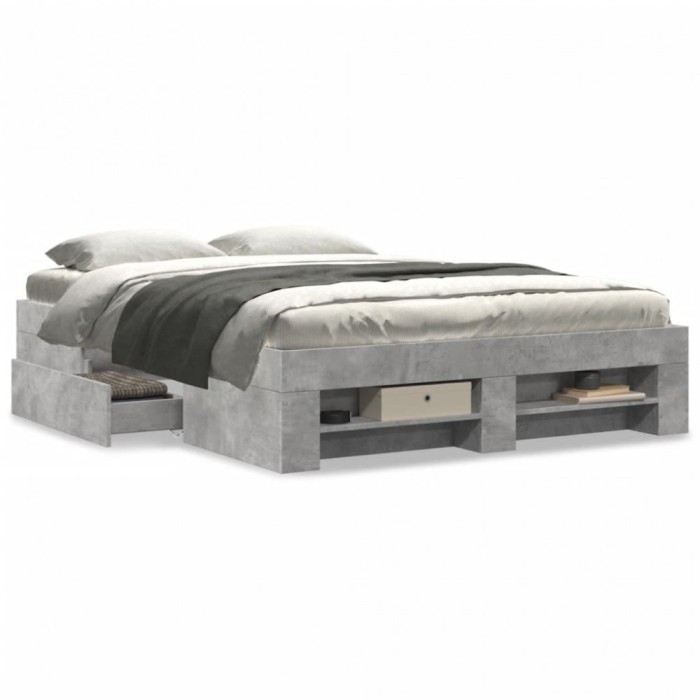vidaXL Cadru de pat, gri beton, 135x190 cm, lemn prelucrat 3295509
