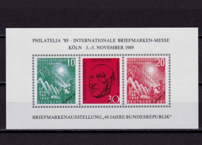 ✅(V25) Germania &amp;#039;89, bloc oficial Expo.Fila. Koln ,40 de ani RFG ,MNH foto