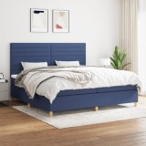 Gossi pat box spring cu saltea, albastru, 200x200 cm, textil