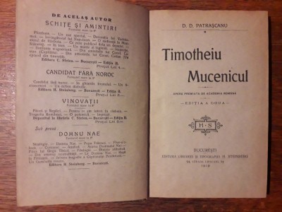 Timotheiu Mucenicul - D. D. Patrascanu 1919 / R8P3F foto