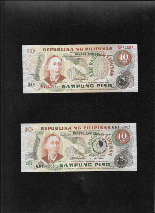 Set Filipine Philippines 2 x 10 piso peso 1974 + 1981 unc