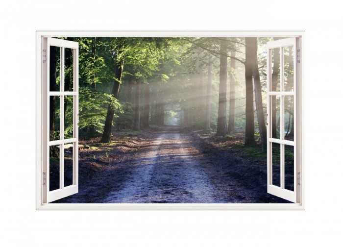 Sticker decorativ, Fereastra 3D, Padure, 85 cm, 517STK