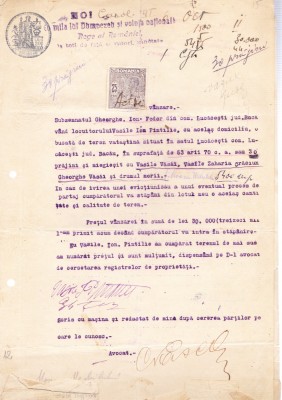 AMS - ACT DE VANZARE TEREN VATASTINA SAT LUCACESTI JUD. BACAU 1940 foto