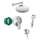 Cumpara ieftin Set de duș, Hansgrohe, cu baterie Rebris S, palarie si para de dus, cot racord si furtun