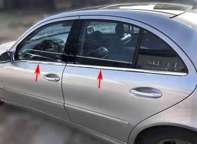 Set de 4 ornamente chedere/geamuri crom pentru Mercedes E-Class W211 din 2002-2009 foto