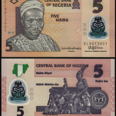 NIGERIA █ bancnota █ 5 Naira █ 2018 █ P-38i █ POLYMER █ UNC █ necirculata