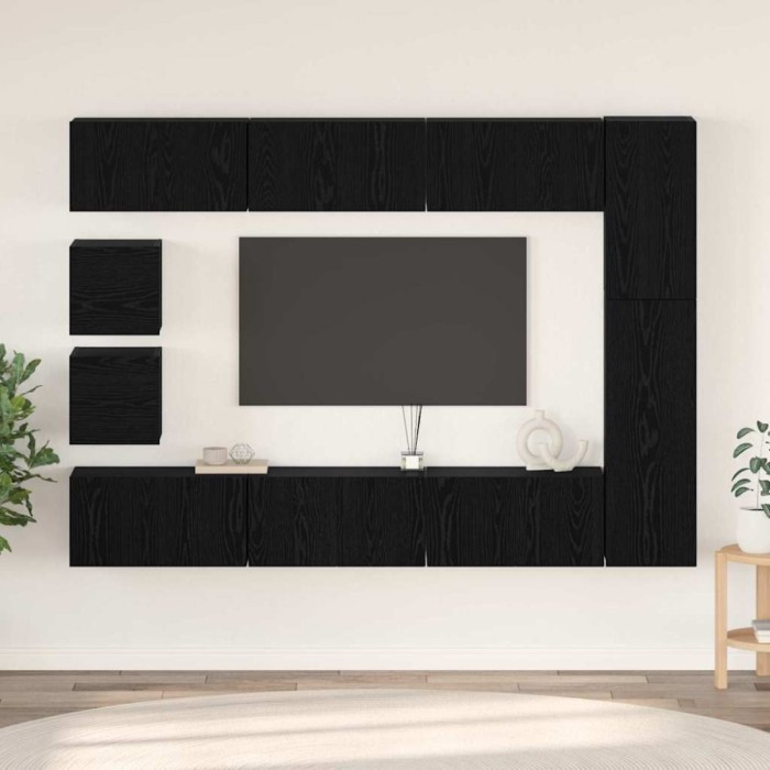 Set comodă TV Pe perete 10 pcs Stejar negru Lemn compozit