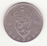 Norvegia 5 kroner 1983 - Olav V, type 2