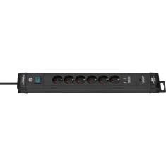 Prelungitor Brennenstuhl Premium-Line 212426, Intrerupator, 6 prize, 1 x USB-C, 2 x USB, 18W, 3m, Negru