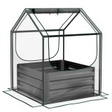 Outsunny Pătrat pentru grădină cu mini-seră, jardiniere ridicată din oțel galvanizat, 70 x 70 x 90 cm, gri &icirc;nchis | Aosom Romania