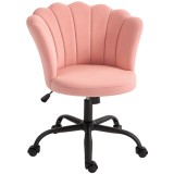 HOMCOM Scaun de Birou cu Spătar &icirc;n Formă de Petală cu &Icirc;nălțime Reglabilă, Rotile și Șezut Rotativ, 69x64x80-90 cm, Roz | Aosom Romania