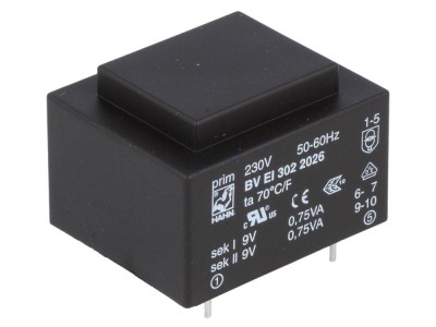 Transformator PCB &amp;icirc;ncapsulat 1,5VA 9V 9V foto