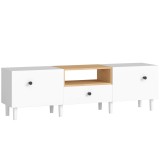 HOMCOM Mobilier TV, Suport TV p&acirc;nă la 70" cu 2 Uși Rabatabile, Balamale Soft Close, Sertar, Raft Deschis, 8 Picioare pentru Sufragerie, Dormitor, 150x