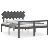 Cadru de pat senior cu tablie, gri, king size, lemn masiv