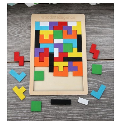 Puzzle Montessori, Flippy, din Lemn, Tip Tetris, +36 Luni, Forme Neregulate, 40 Piese, 26.5 x 17.7 cm, Multicolor foto