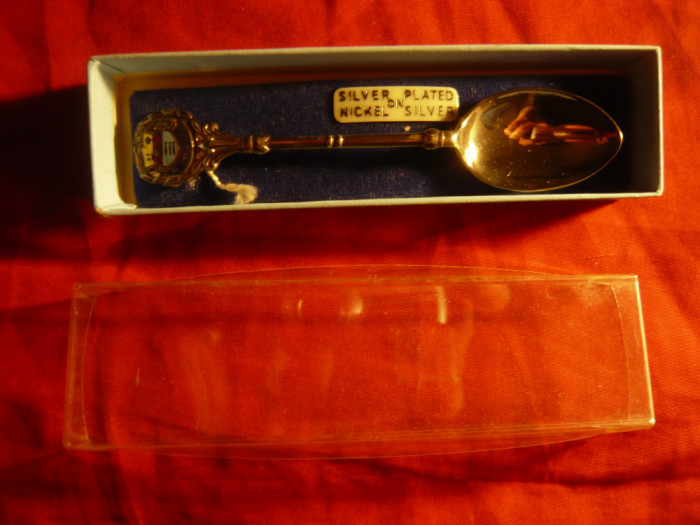 Lingurita Suvenir- placata argint ,Weston Super Mare ,cu Stema ,L=11cm, cutie