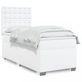 VidaXL Pat box spring cu saltea, alb, 90x190 cm, piele ecologică
