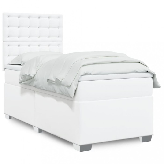 vidaXL Pat box spring cu saltea, alb, 100x200 cm, piele ecologică 3293009