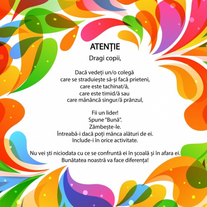 Autocolant scoli - Mesaj Copii - 125x125 cm