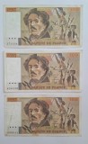 Lot 3 bancnote Franța 100 Francs Delacroix 1984 &ndash; E.87/171134, G.77/656339, D.75/430041