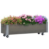 Outsunny Strat &Icirc;nălțat de Grădină cu Roți, Fr&acirc;nă și Strat din Nețesut cu Orificii de Drenaj, 96x30.6x30 cm, Gri Deschis | Aosom Romania