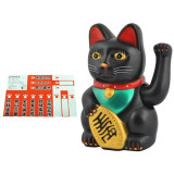 Pisica Maneki Neko, Zola&reg;, simbol feng shui pentru afaceri prospere, neagra, 15 cm